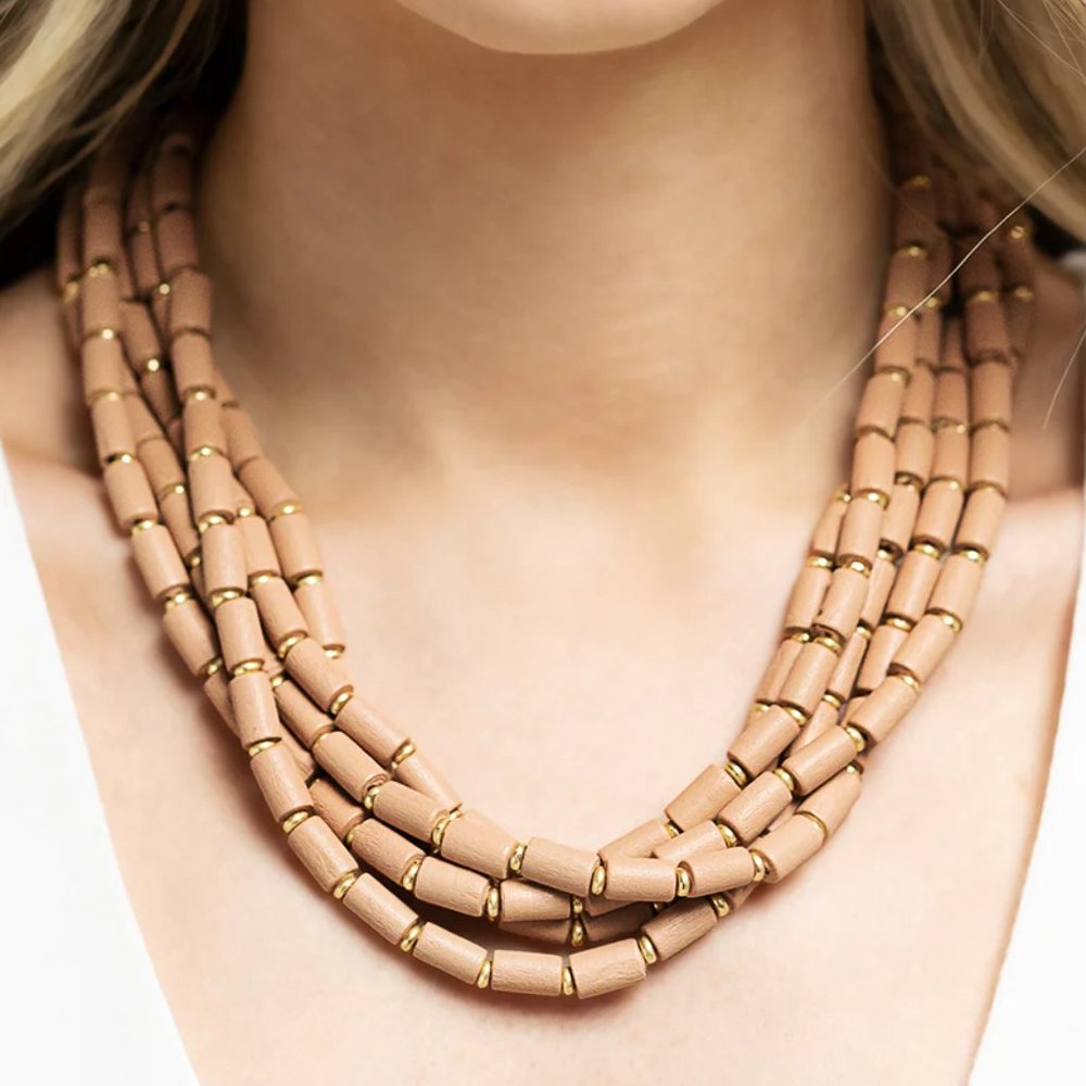 Bohemian Layered Wood Bead Statement Necklace - Picture 1 of 5